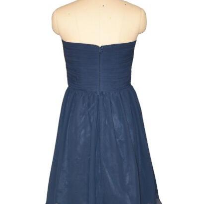 Navy Blue Chiffon Short Prom Dress,strapless..